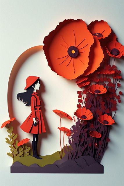 art, flowers, red dress