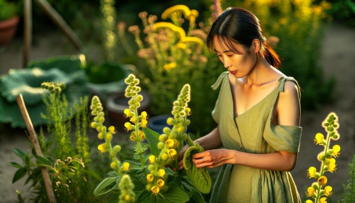 Harvested mullein flowers and leaves