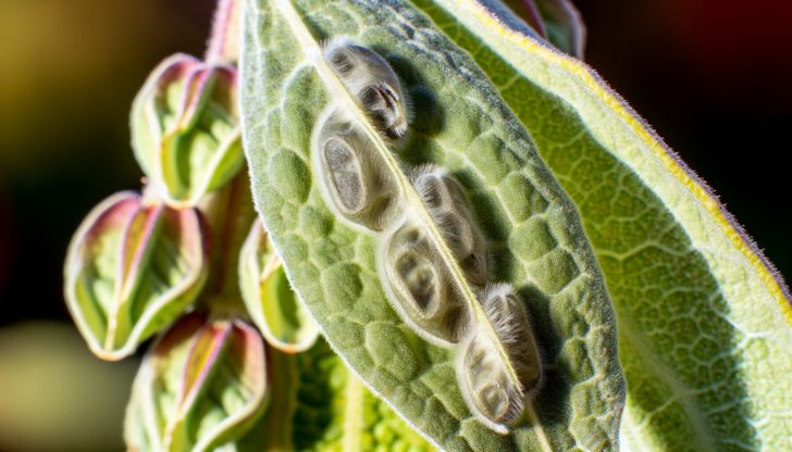Close-up of mullein leaf and seed capsules