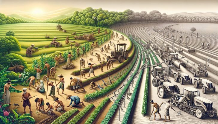 Illustration of historical evolution of farming techniques