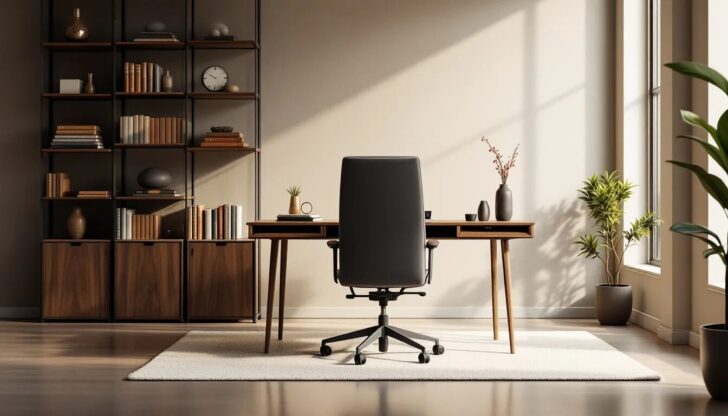 Ergonomic furniture setup in a modern office space.