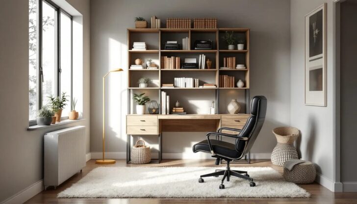 A stylish desk setup in a small home office, highlighting office ideas.